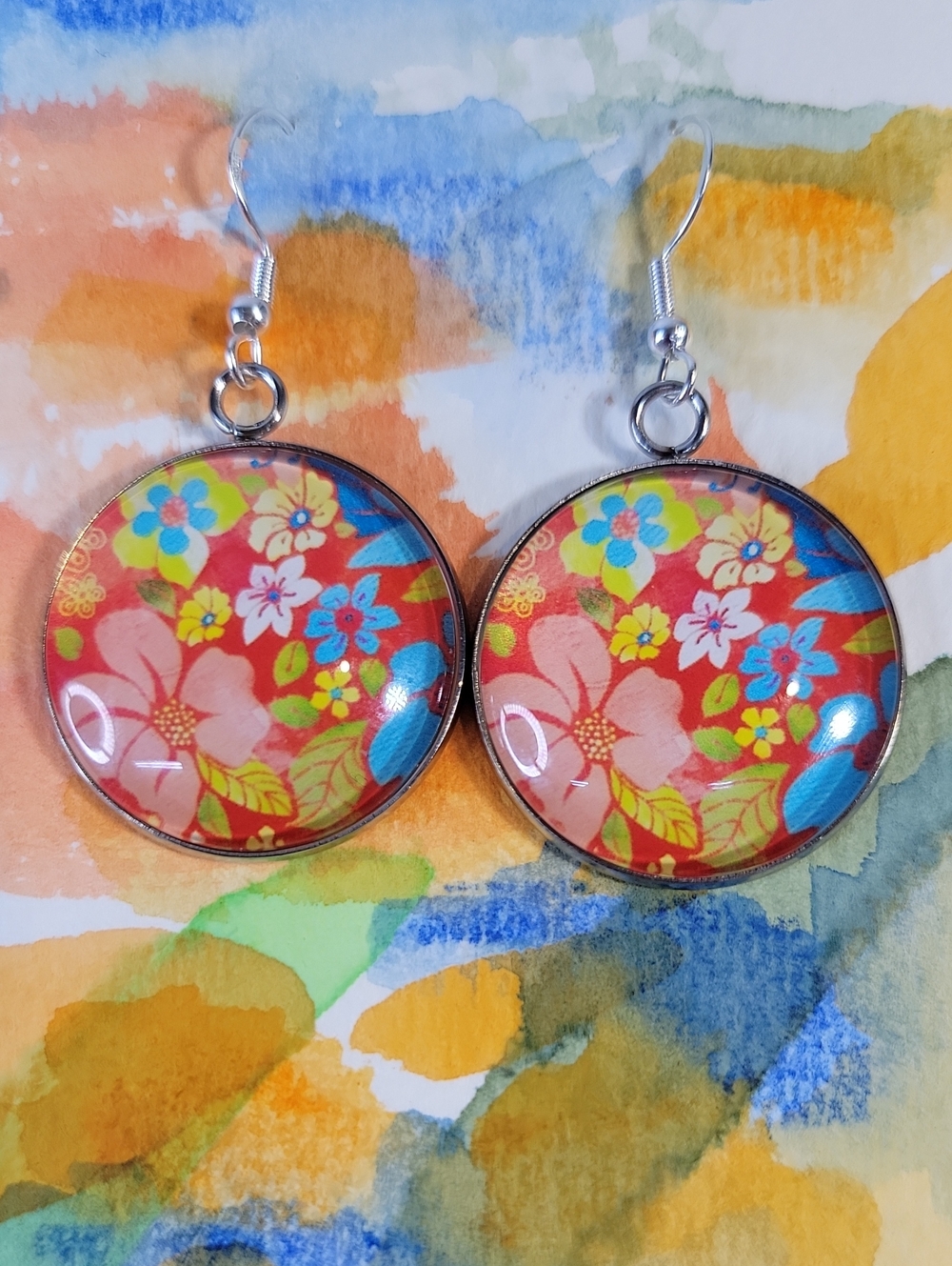 Joyful Bloom Dangle Earrings~Sterling Silver Ear Wires~Original Watercolor ACEO